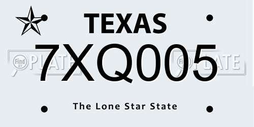 7XQ005 Texas License Plate