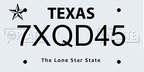 7XQD45 Texas License Plate