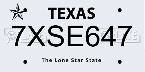 7XSE647 Texas License Plate