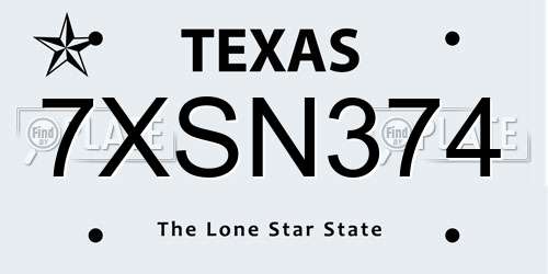 7XSN374 Texas License Plate