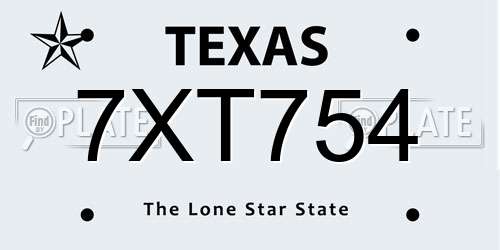 7XT754 Texas License Plate