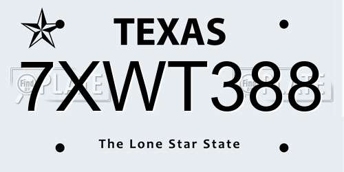 7XWT388 Texas License Plate