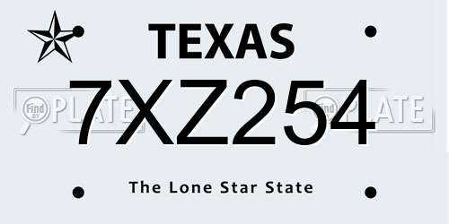 7XZ254 Texas License Plate