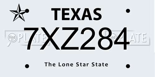 7XZ284 Texas License Plate