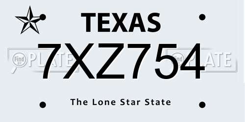 7XZ754 Texas License Plate