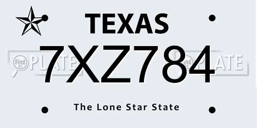 7XZ784 Texas License Plate