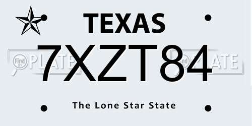7XZT84 Texas License Plate