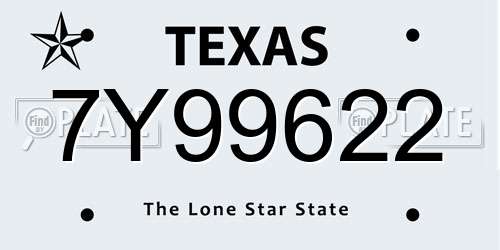 7Y99622 Texas License Plate