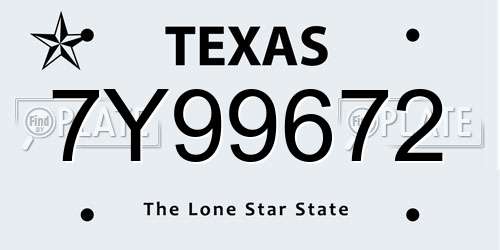 7Y99672 Texas License Plate