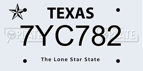 7YC782 Texas License Plate