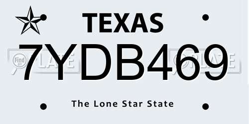 7YDB469 Texas License Plate