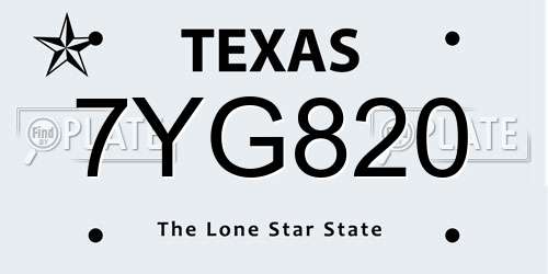 7YG820 Texas License Plate