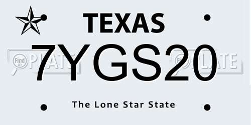 7YGS20 Texas License Plate