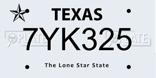 7YK325 Texas License Plate