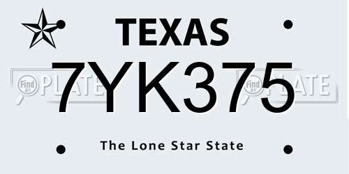 7YK375 Texas License Plate