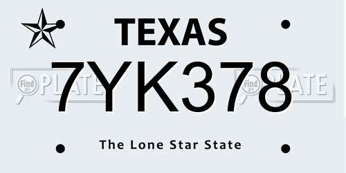 7YK378 Texas License Plate