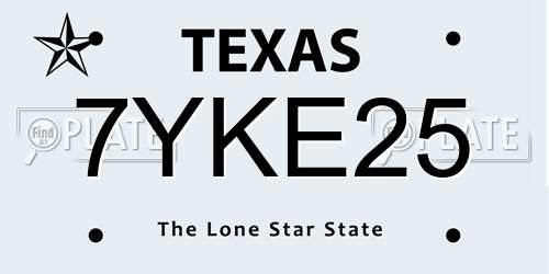 7YKE25 Texas License Plate
