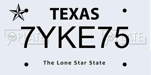 7YKE75 Texas License Plate