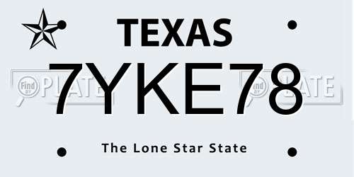 7YKE78 Texas License Plate