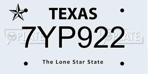 7YP922 Texas License Plate