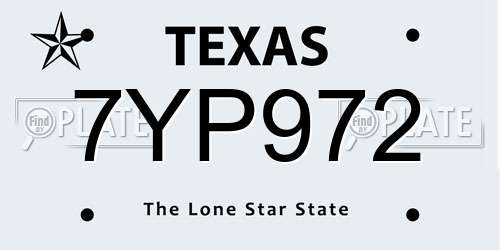 7YP972 Texas License Plate