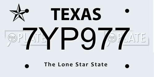 7YP977 Texas License Plate
