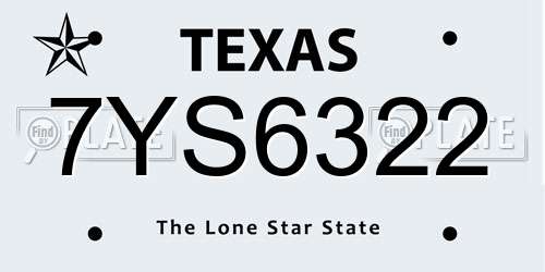 7YS6322 Texas License Plate