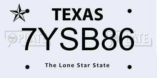 7YSB86 Texas License Plate