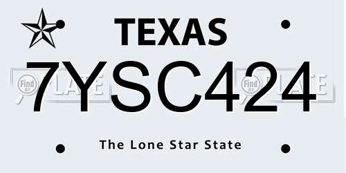 7YSC424 Texas License Plate