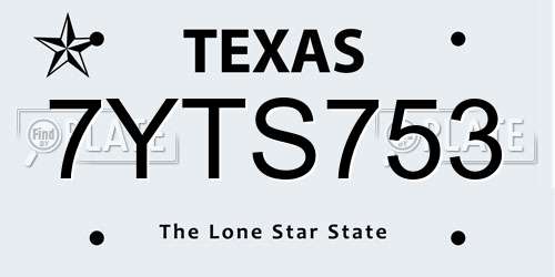 7YTS753 Texas License Plate