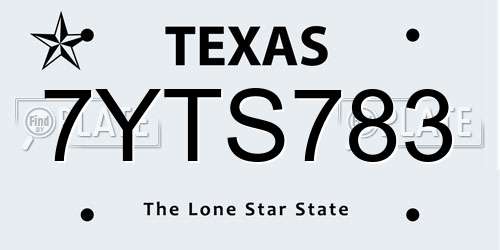 7YTS783 Texas License Plate