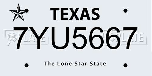 7YU5667 Texas License Plate