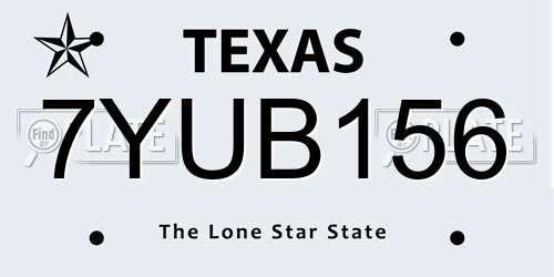 7YUB156 Texas License Plate