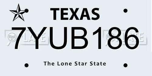 7YUB186 Texas License Plate