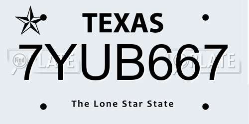 7YUB667 Texas License Plate