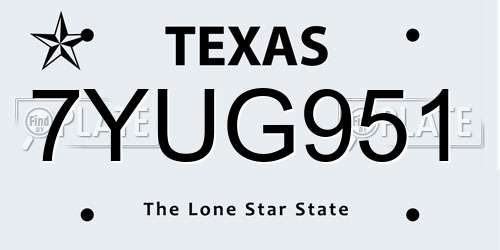 7YUG951 Texas License Plate