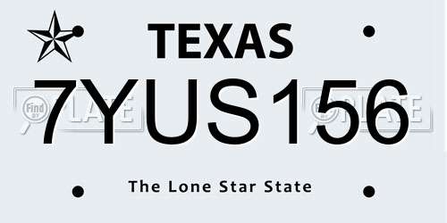 7YUS156 Texas License Plate