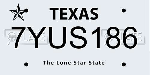7YUS186 Texas License Plate
