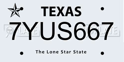 7YUS667 Texas License Plate
