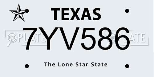7YV586 Texas License Plate