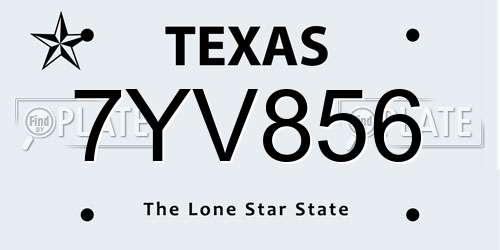 7YV856 Texas License Plate