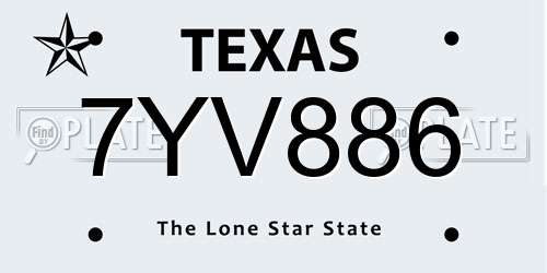 7YV886 Texas License Plate