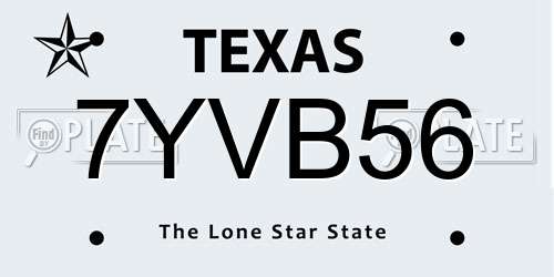 7YVB56 Texas License Plate