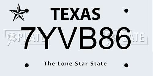 7YVB86 Texas License Plate