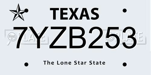 7YZB253 Texas License Plate
