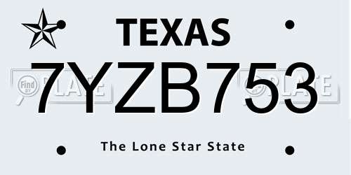 7YZB753 Texas License Plate