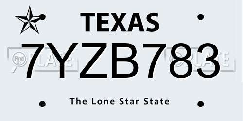 7YZB783 Texas License Plate