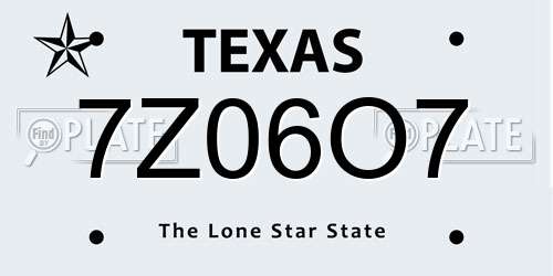 7Z06O7 Texas License Plate