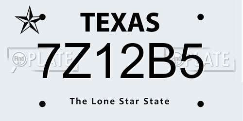 7Z12B5 Texas License Plate