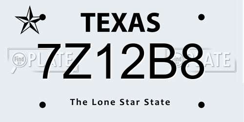 7Z12B8 Texas License Plate